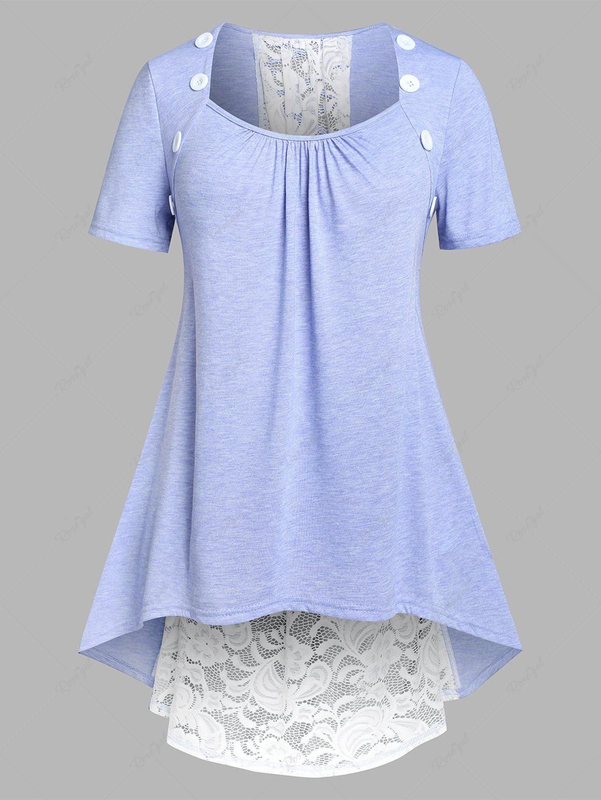 Plus Size Lace Insert High Low Tee - M | Us 10