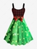 Plus Size 3D Plaid Sparkling Glitter Stars Bowknot Print Christmas Tank Dress - 6x