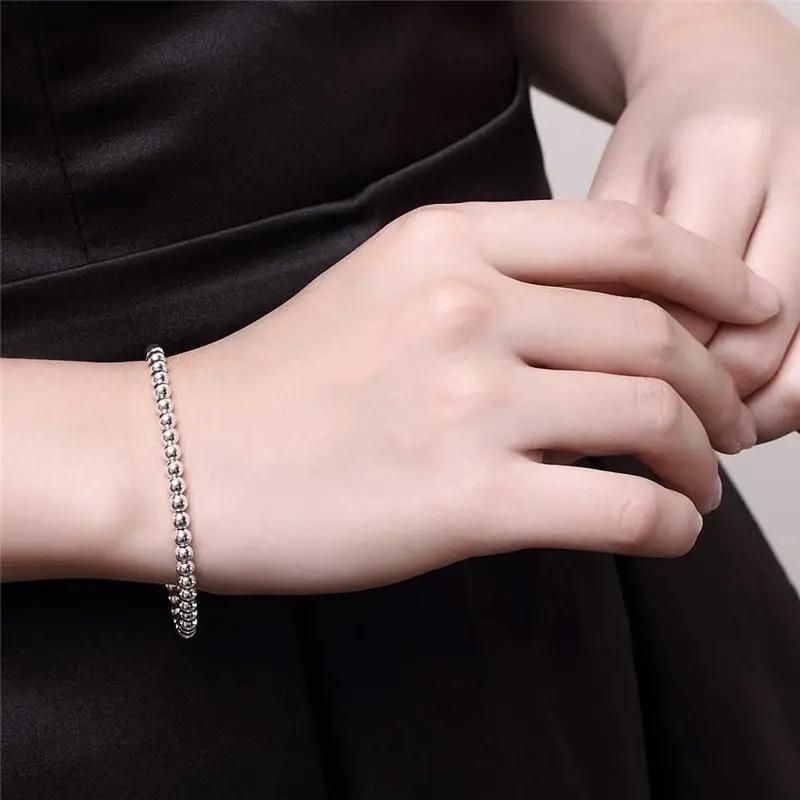 4M Buddha Beads Bracelet Hollow Ball Silver Plated Bracelet Chopin Chain Noble Round Beads Bracelets