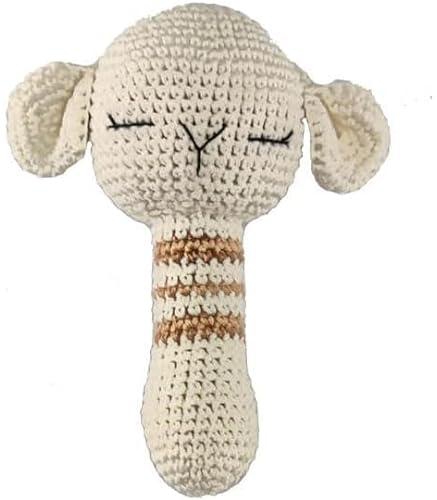 Baby Crochet Rattle Teething Toy for Newborn 0-6 Months Infants, Handmade Knitting animal Cotton Teether Toy, Music Shaker Rattle for Hand Grip, Boy Girl, Unisex First Baby Shower Gift
