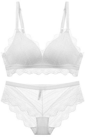 Breathable Triangle Thin cup Lace Bra And Panty Set White