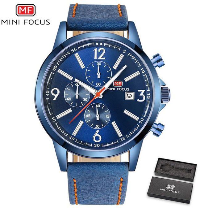 Mini Focus MF0084G Leather Watch - For Men - Blue