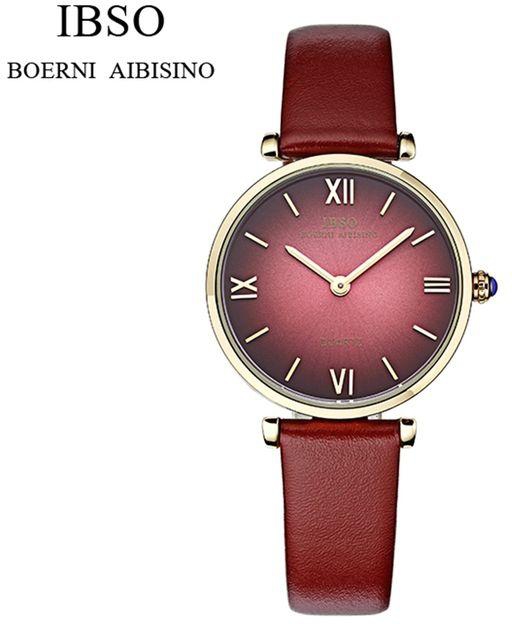 Ibso S2210A Genuine Leather Watch -Dark Red