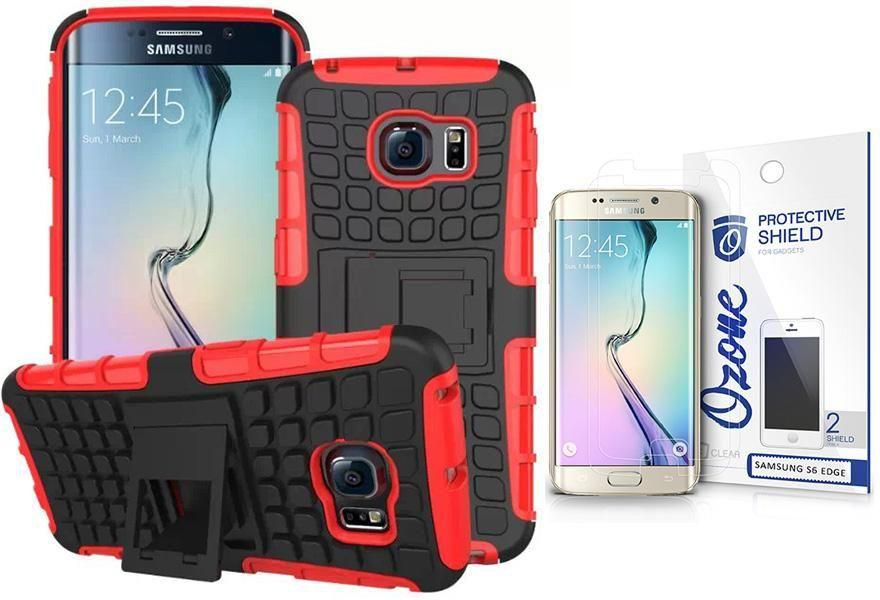 Ozone Tough Shockproof Hybrid Case Cover with Screen Protector for Samsung Galaxy S6 Edge Red