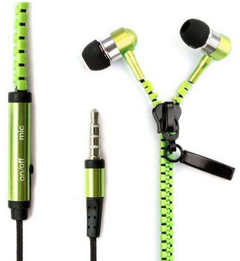 Universal Stereo in-Ear Earphone Earbuds Smartphones Headphone with Mic Zipper Headset (Green)