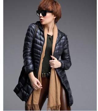 Fashion Winter Down Jacket Down Coat Female Ultra-light Long Parka Elegant Outwear Hooded black S