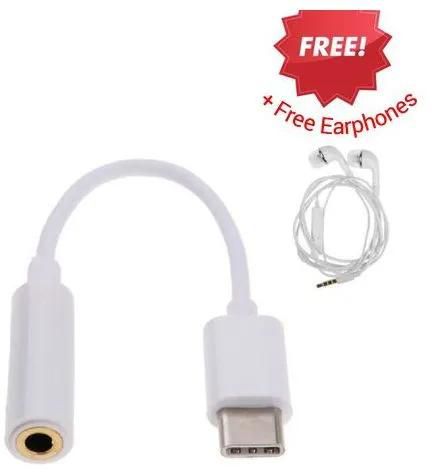Type-C to 3.5mm  Audio Earphone Adapter Cable Headphone Jack Adapter For Type C Smart Devices + Free Earphones