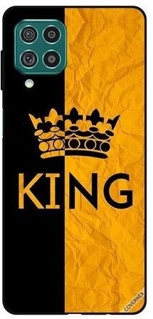 غطاء حماية بطبعة كلمة "King" لهاتف سامسونج جالاكسي M62/F62 أسود/ أصفر