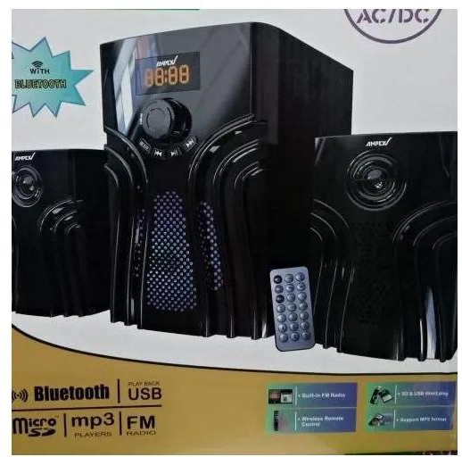 Ampex 2.1 MULTIMEDIA SPEAKER SUBWOOFER BLTH/SD/FM Bring your living room to life with this stylish subwoofer from AMPEX. This sound system is designed for the extreme entertainment