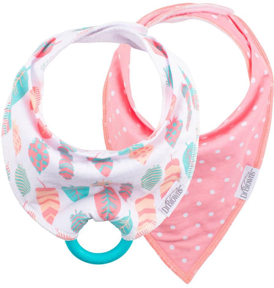 DrBrowns - Bandana Bib W/ Teether Feathers/dots - Pack of 2- Babystore.ae