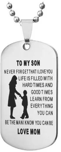 TO MY SON tag pendant necklace gift from love mom