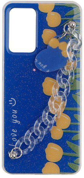 Oppo A55 4G - Printed Silicone Cover With Glitter And Clear Chain