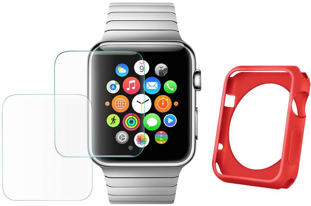 Xonda Screen Protector for Apple Smart Watch 42mm, 2 Pieces With Bumper for Apple Watch, Red