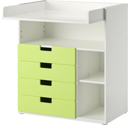 STUVAChanging table with 4 drawers, white, green