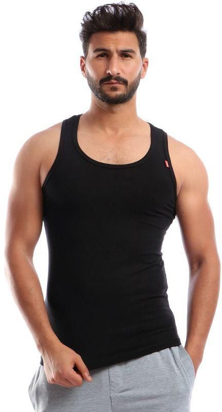 Cottonil Solid Sleeveless Stretch Under Shirt - For Men Black