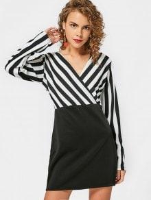 Long Sleeve Stripes Panel Bodycon Dress