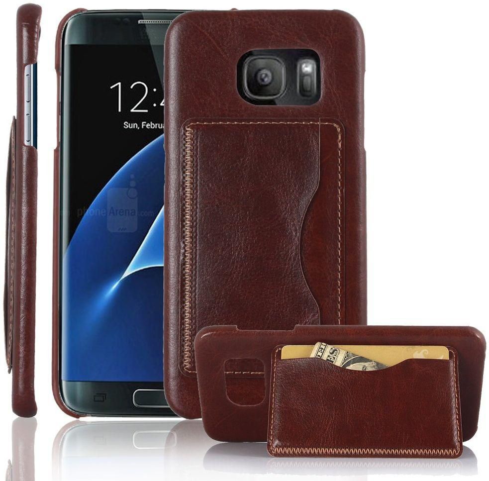 Samsung Galaxy S7 edge G935 - Kickstand Leather Coated PC Cover – Brown
