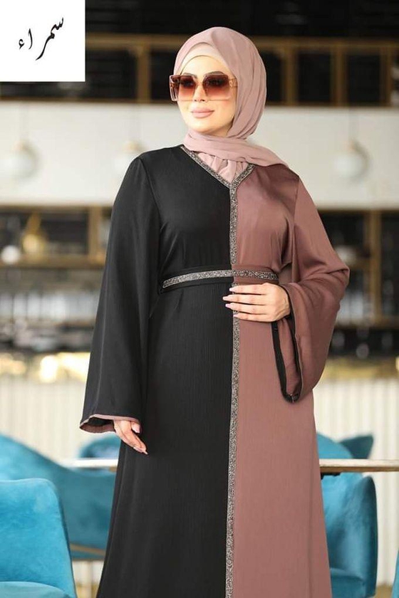 Stylish Long Sleeves Abaya - Black & Lavender