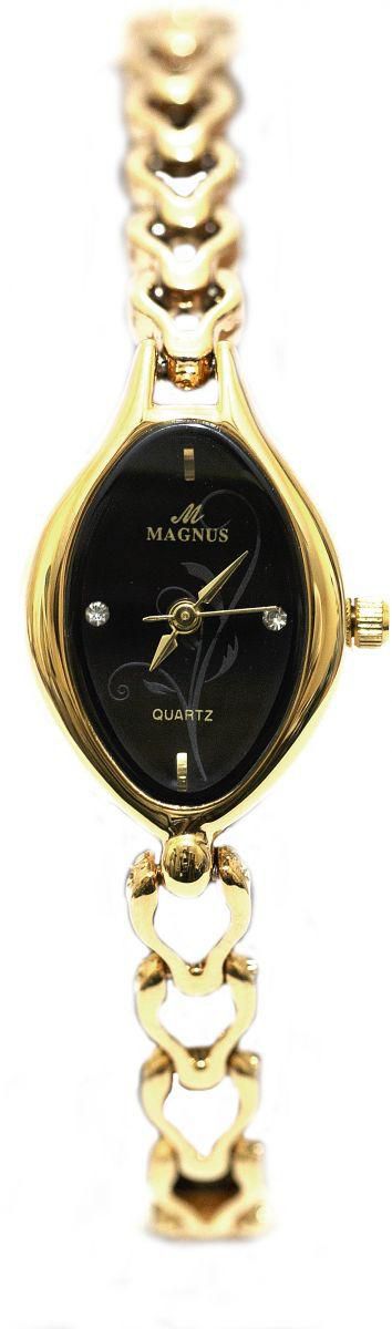 Magnus Mg-1034bl Analog Black Dial Stainless Steel Gold Colour Band Women's Fashion Dress Watch