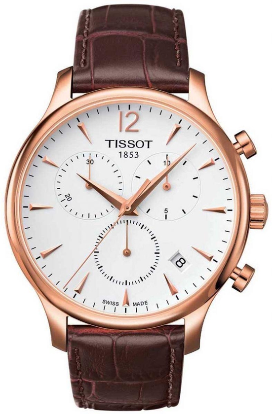 Tissot Swiss Made Men's Tradition Silver Dial Leather Band Chronograph  Watch  - T0636173603700