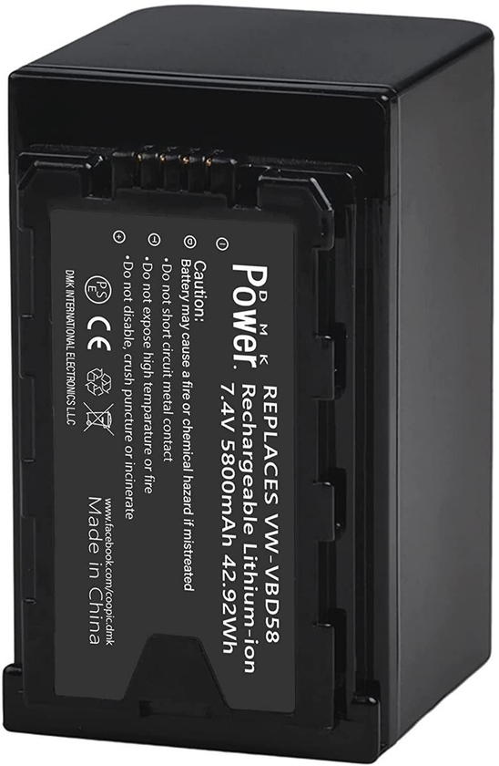 DMK Power VW-VBD58 (5800mAh) Battery Compatible with Panasonic AG-VBR59, BGH1, HC-X1, HC-X1500, HC-X2000, AG-CX10, AG-CX350, AG-UX180, AG-AC30, AG-UX90, AG-DVX200, HC-MDH3E, AJ-PX270, Camcorders