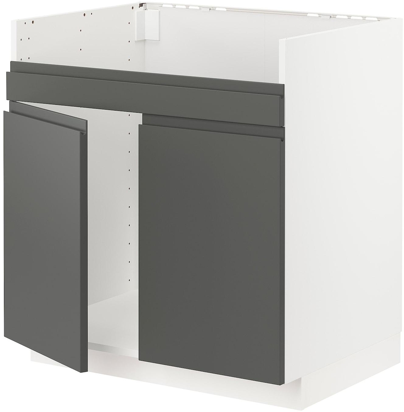 METOD خزانة قاعدة لحوض مزدوج HAVSEN - أبيض/Voxtorp رمادي غامق ‎80x60 سم‏