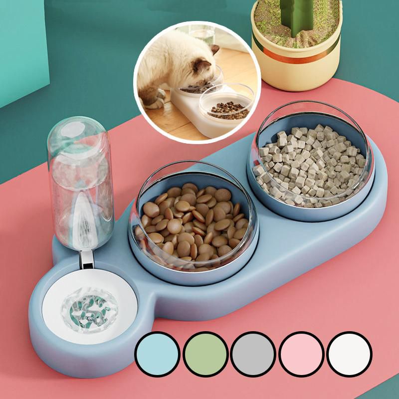 GTE 3 In 1 Pets Food Bowl with Water Bottle Storage Minimum Capacity Platter