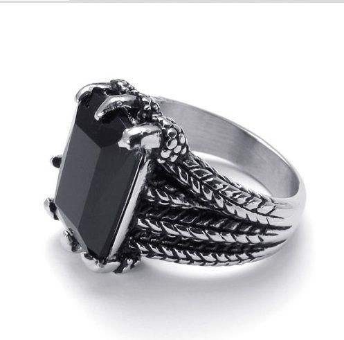New stylish trendy black crystal claw stainless ring size 10