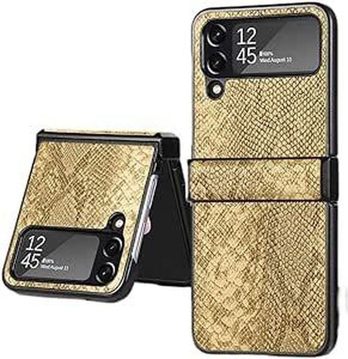 Compatible with Galaxy Z Flip 4 Premium PU Leather Case (Crocodile Shape) for Samsung Galaxy Z Flip 4 - by Next store (Yellow)