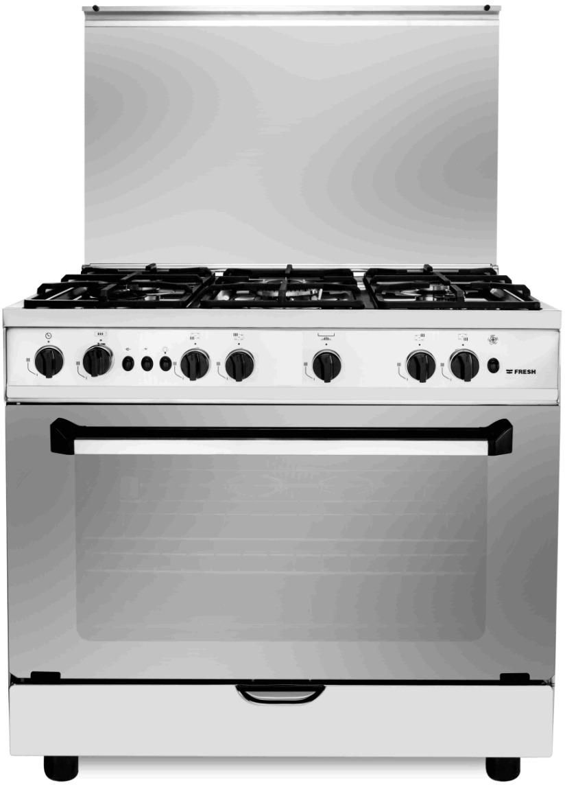 Fresh Punto Gas Cooker, 5 Burners, Silver and Black - 17304