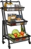 URC Utility Rolling Cart, Metal Food Storage Rack With Lockable 360 Degree Wheels, 3 Layer Multifunction Trolley Organiser Shelf With Fruit Vegetable Basket For Home, Living Room, Kitchen (Black)