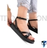Black Leather Flat Sandal - TiTo Fashion