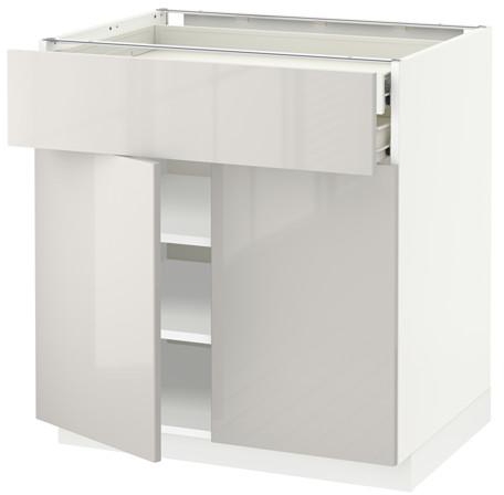 METOD / FÖRVARABase cabinet w 2 doors/2 drawers, white, Ringhult light grey