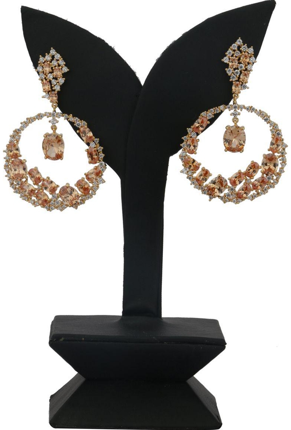 Women's Earrings, Gold Plated 2 pieces encrusted with Orange crystals