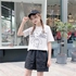 6535 Fabric Real Shot Loose Short Sleeve T-shirt Female 2019 Spring And Autumn New Style Korean-Style Cartoon Printed round Neck T-shirt Black 2XL