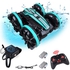 Kidwala RC blue &amp; black car with USB Charging data cable, LED lights 360 degree rapid rotation double sides roll over climbing rock drift car, smoke waterproof stunt car amphibious toy for boys
