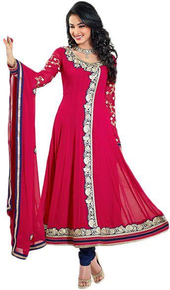 Fancy Semi Stiched Anarkali Suit for women, Red, jdha9006