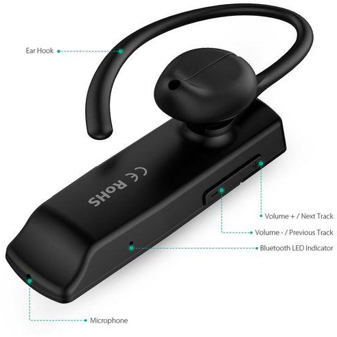 AUKEY Bluetooth Headset Wireless Earpiece Handsfree with Mic for iPhone Samsung LG Sony HTC and More