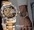 Golden Watches Classic Rhinestone Clock Roman Analog Male Skeleton Clocks Mechanical Stainless Steel Gold