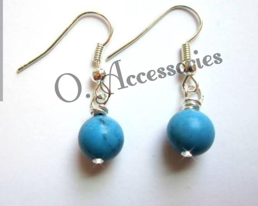 O Accessories Earring Silver Metal Blue Turquoise Stones