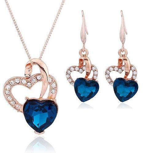Gold Plated With Blue Stone Jewelry Set For Women - [MM739]