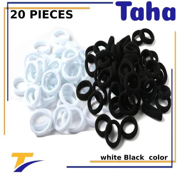 Taha Offer Small Elastic Hair Ties Color Black-white 20 Pieces