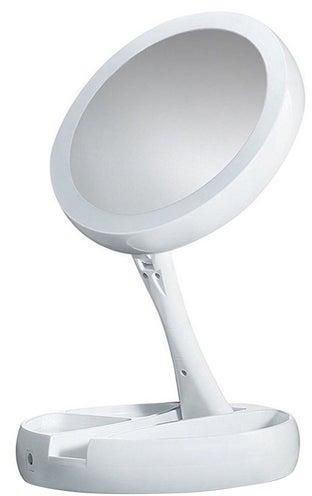 مرآة قابلة للطي بوجهين مع ضوء LED أبيض