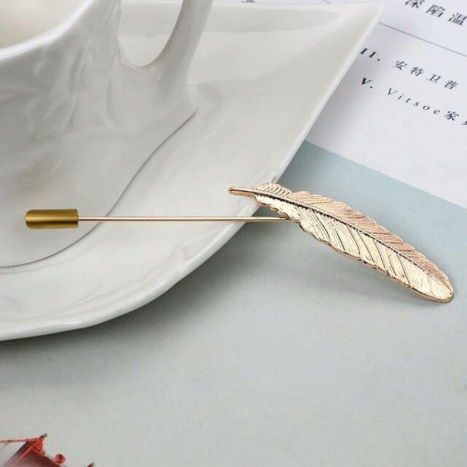 Lapel Pin Feather Leaf Brooch Suit Accessory - Gold