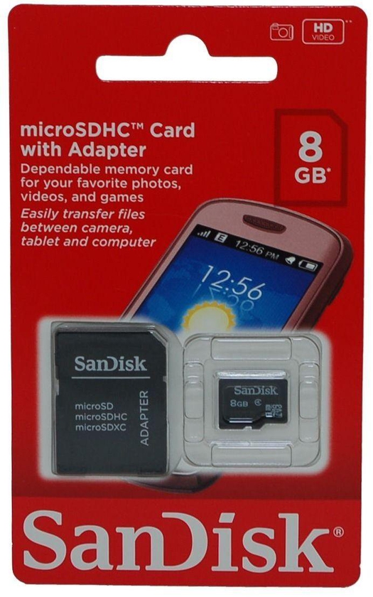 SANDISK microSDHC Card with Adapter 8GB