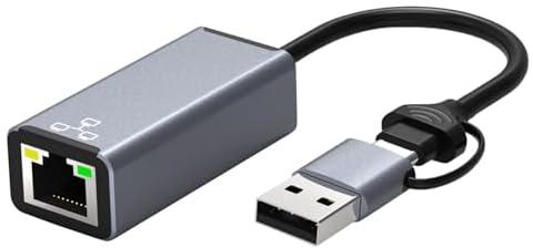محول USB الى ايثرنت، محول USB C الى ايثرنت، مزدوج USB A/USB C الى RJ45 نوع C شبكة LAN ايثرنت 100 جيجابت، محول مناسب لماك بوك برو 2020 ماك بوك اير ماك بوك او اس 10.11-10.15 ويندوز