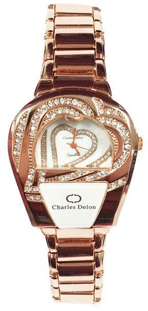 Charles Delon White Dial Sparkle Ladies Watch Rose Gold