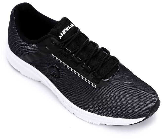 Air Walk Self Pattern Lace Up Canvas Sneakers - Black