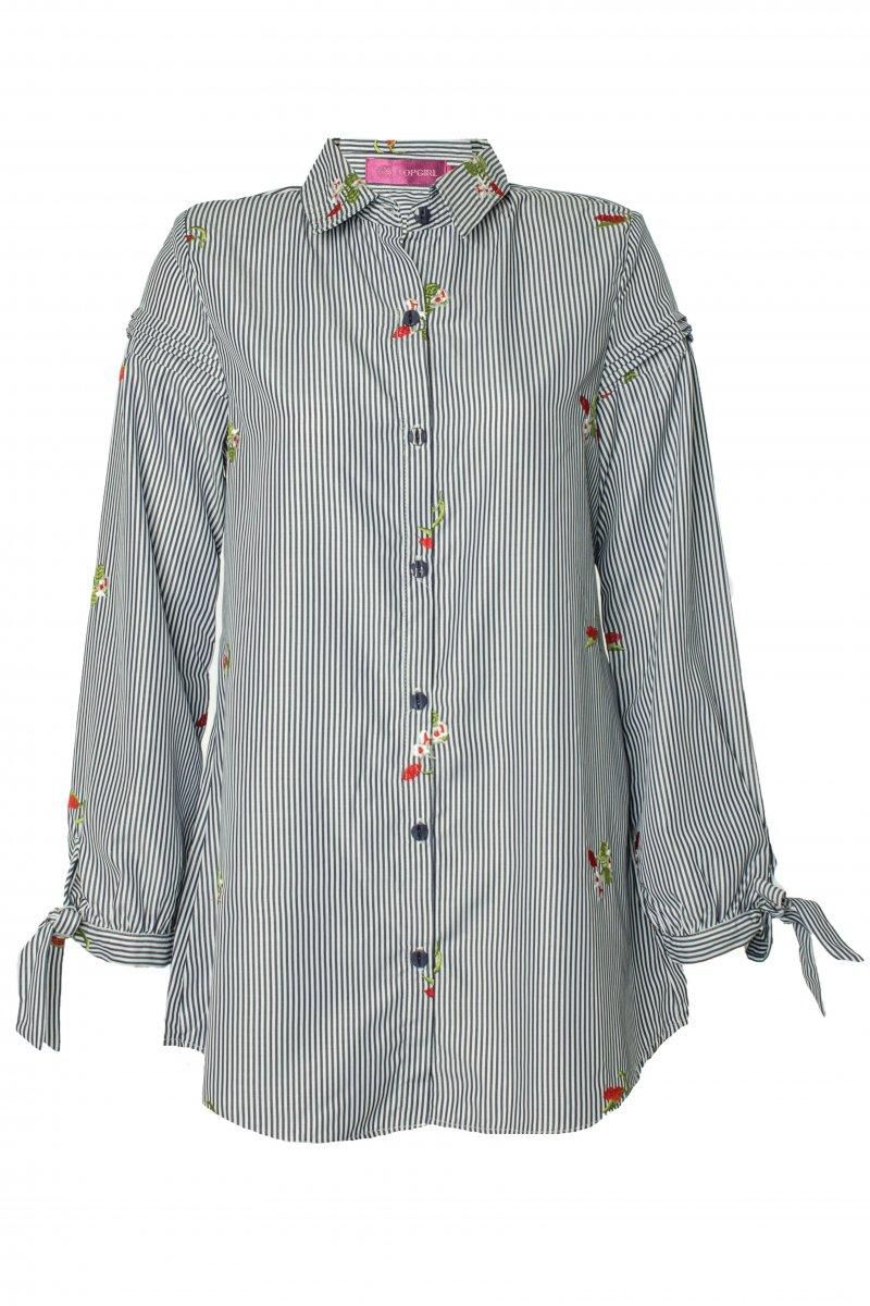 TOPGIRL Stripe Floral Embroidery Shirt for Women