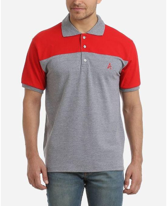 Andora Bi-Tone Regular Fit Polo Shirt - Red & Light Grey